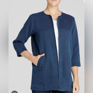 The Fisher Project Eileen Fisher Indigo Open Front Cotton Jacket Sz M Minimalist